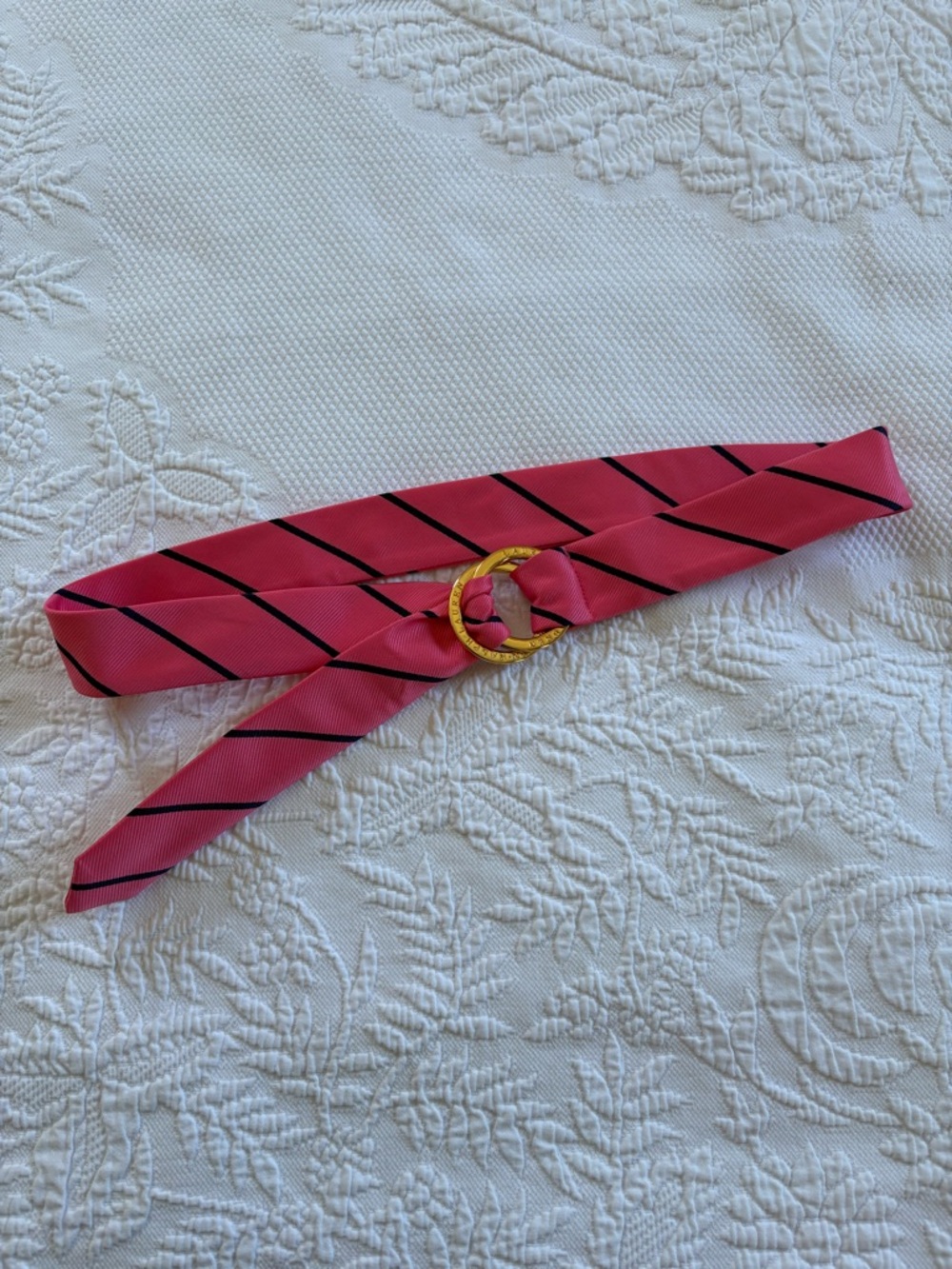Ralph Lauren navy & pink sash belt gold ring belt adjustable one size